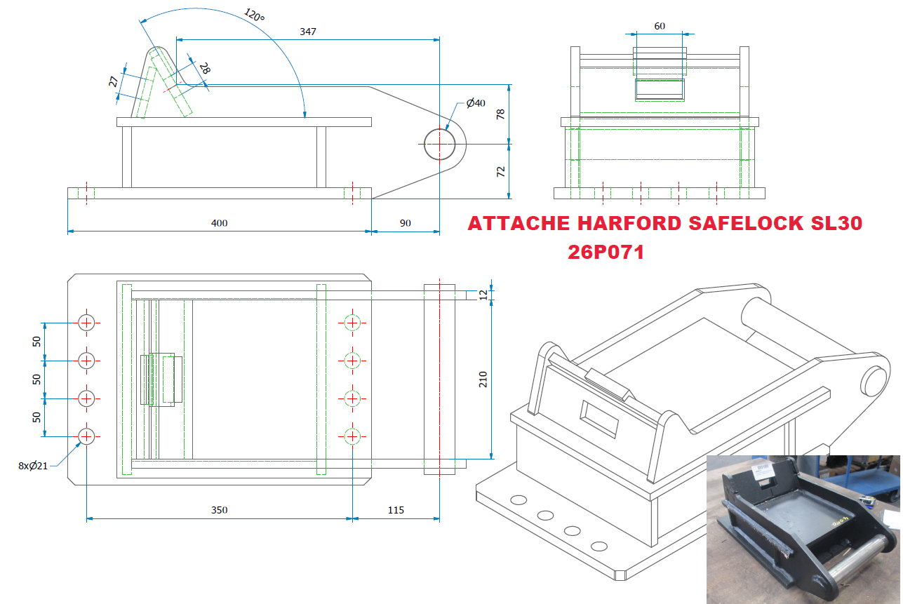 Attache HARFORD SAFELOK SL 30 pour mini-pelles Takeuchi